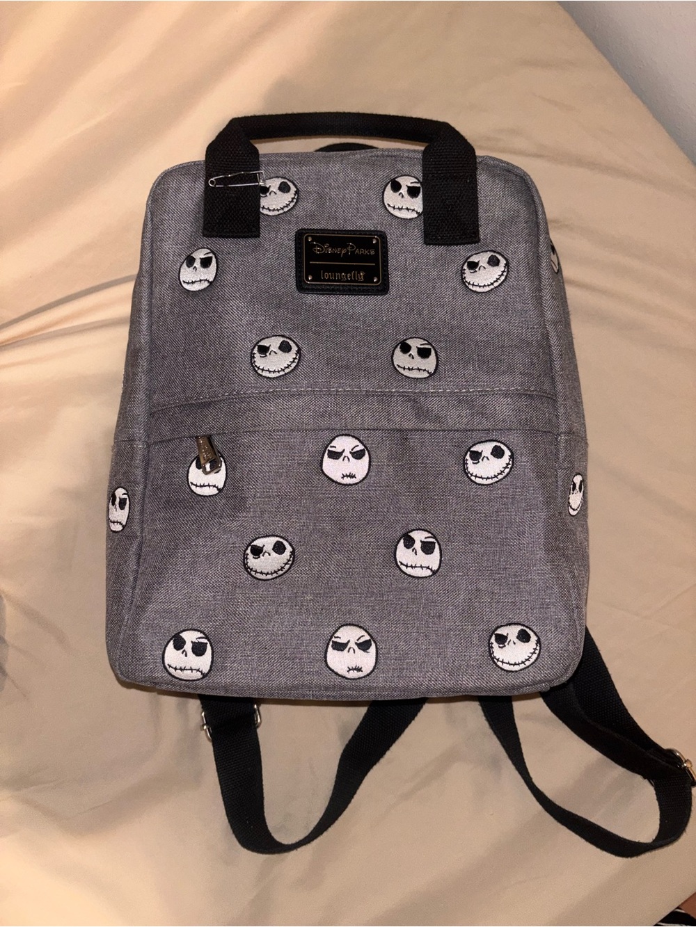 Loungefly Gray Jack Skellington Pattern Mini Backpack